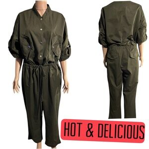 HOT & DELICIOUS Jumpsuit Green Army 100%Cotton Size L